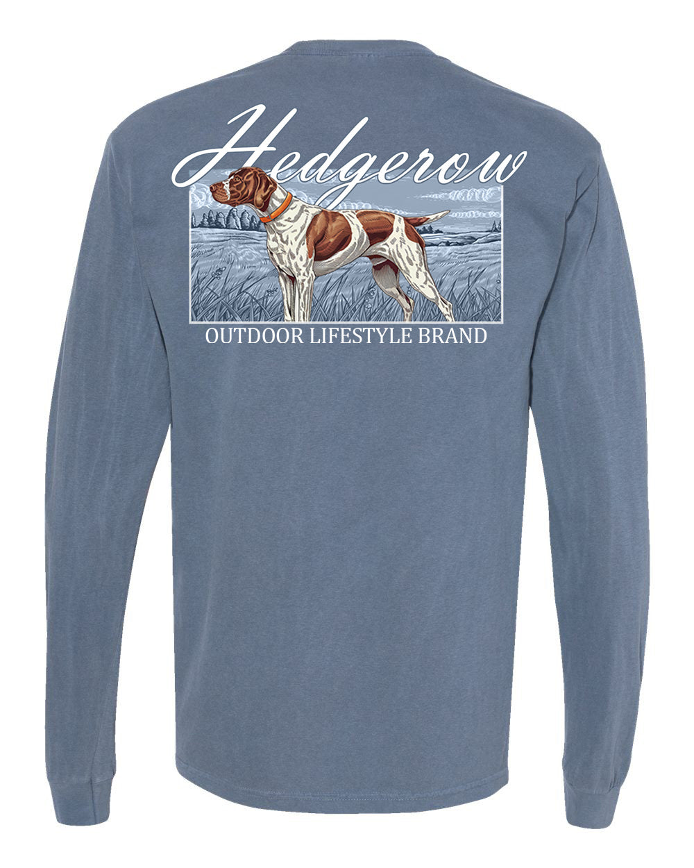 Hedgerow Apparel long sleeve tee for hunters, made with durable, breathable fabric for all-day comfort in the field with your hunting pointer.