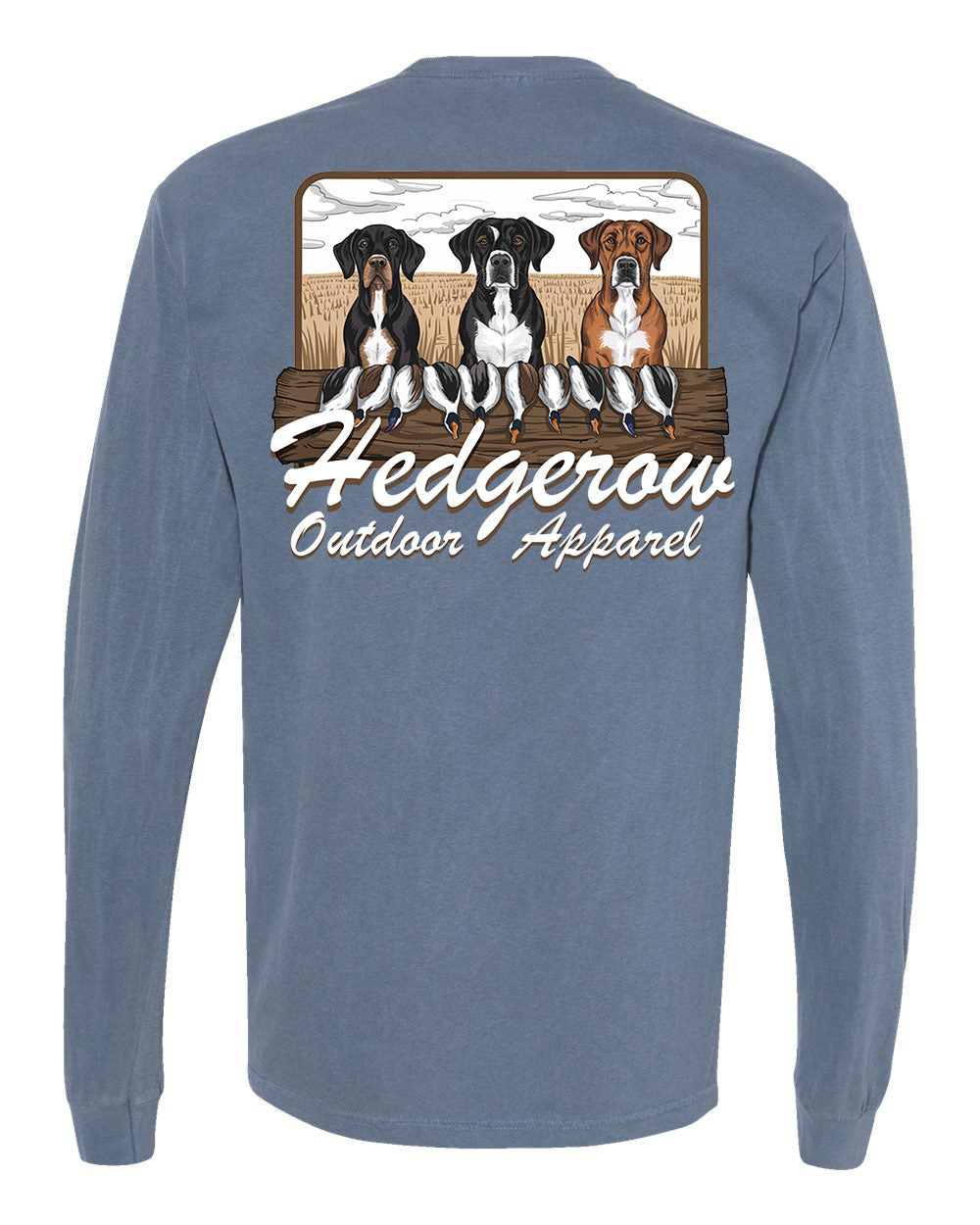 Hedgerow apparel long sleeve tee for duck waterfowl hunters, made with durable, breathable fabric for all-day comfort in the field or in the marsh with your hunting dogs